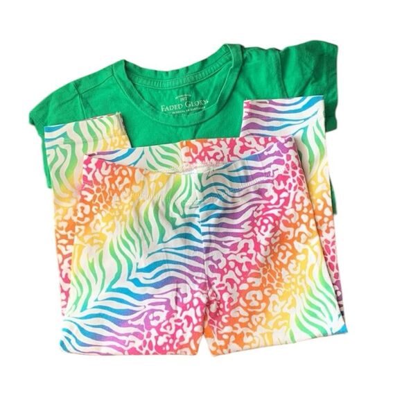 The Children’s Place | Bundle Leggings T shirts Black Yellow Stripes Pink Green - Picture 5 of 11